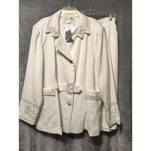 G.M.I. Woman Ivory Gold Embroidered Skirt Suit 24W NWT Plus Church Formal Set